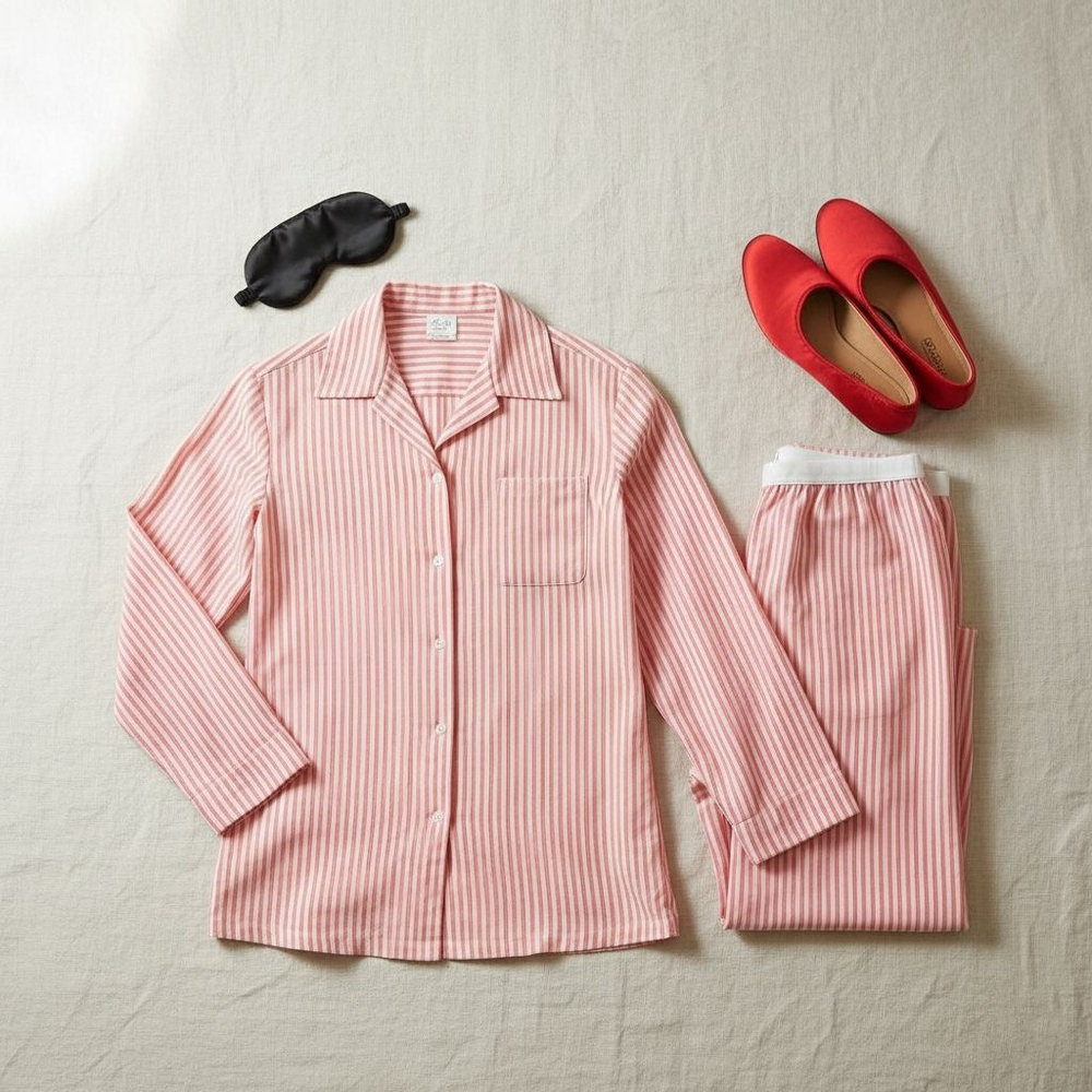 Vintage 1960s White And Red Striped Pajama Pants Top Set Dutchmaid